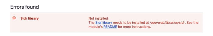 Sidr libraries message on the status report page