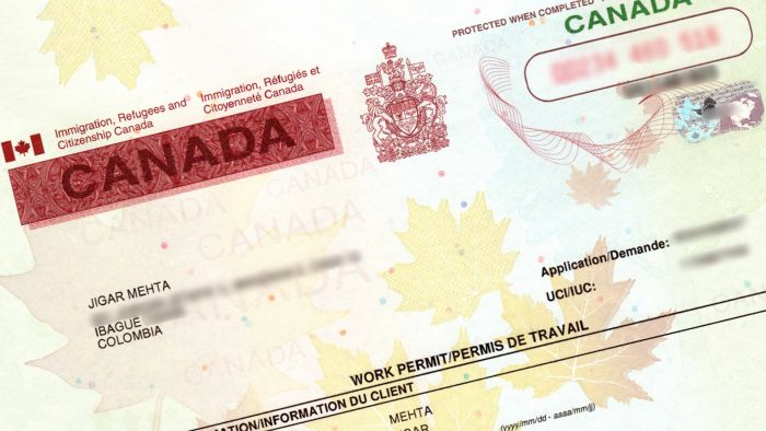 Partial photo of a Canadian work permit