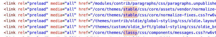 Screenshot of library dependencies imported from the Classy theme