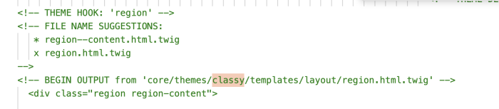 Screenshot of template dependency on Classy theme