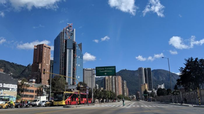 Streets of Bogotá with mountainous background