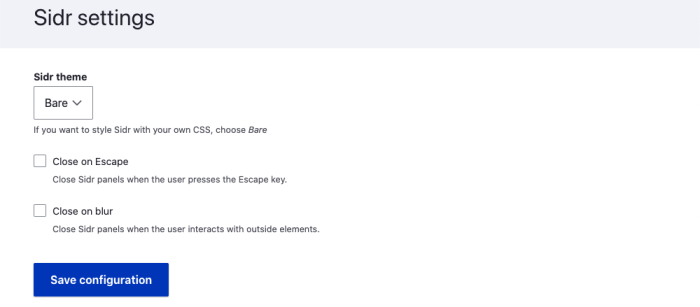 Global settings for Sidr module